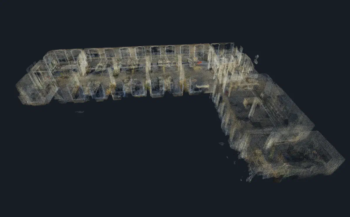 The scanned point cloud of an office floor in true colour